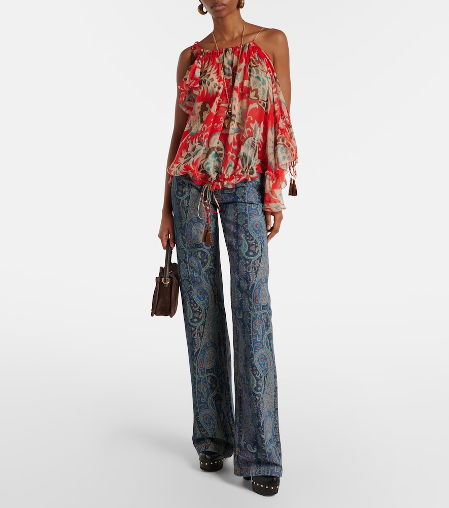 Etro Printed ruffled silk top