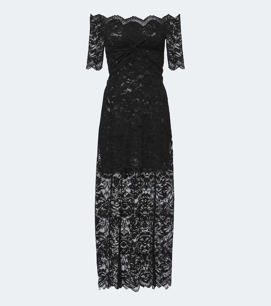 Rabanne Off-shoulder Lace Midi Dress In Black