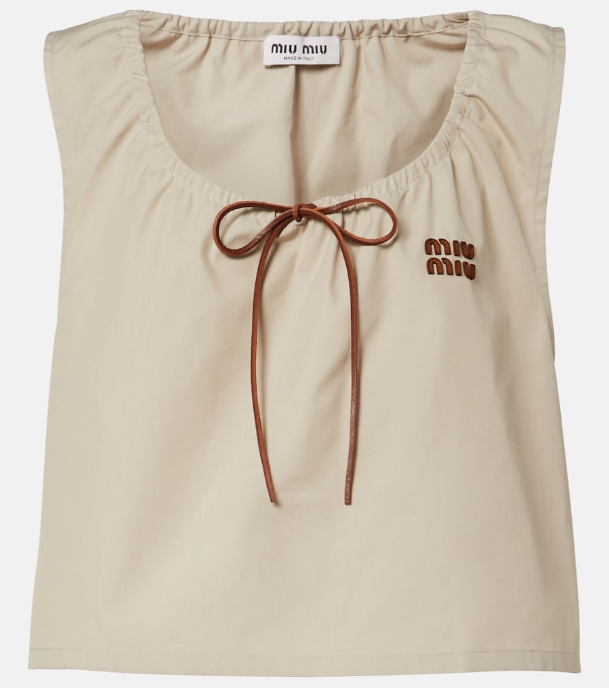 Miu Miu Leather-trimmed cotton-blend crop top | Thumbnail 6 Miu Miu Leather-trimmed cotton-blend crop top | Thumbnail 6