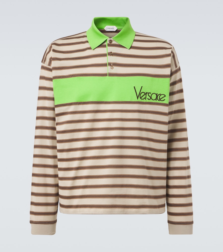 Versace Striped cotton jersey polo shirt