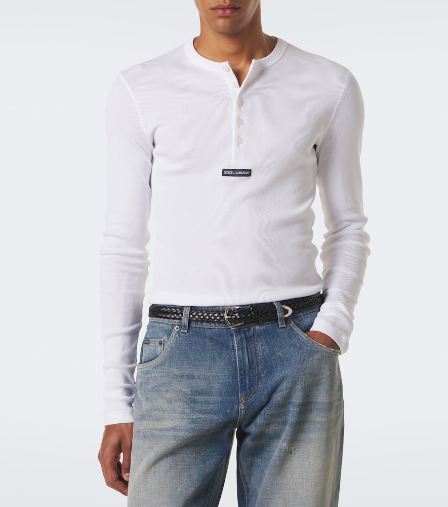 Dolce&Gabbana Logo Ribbed-Knit Cotton Henley Shirt
