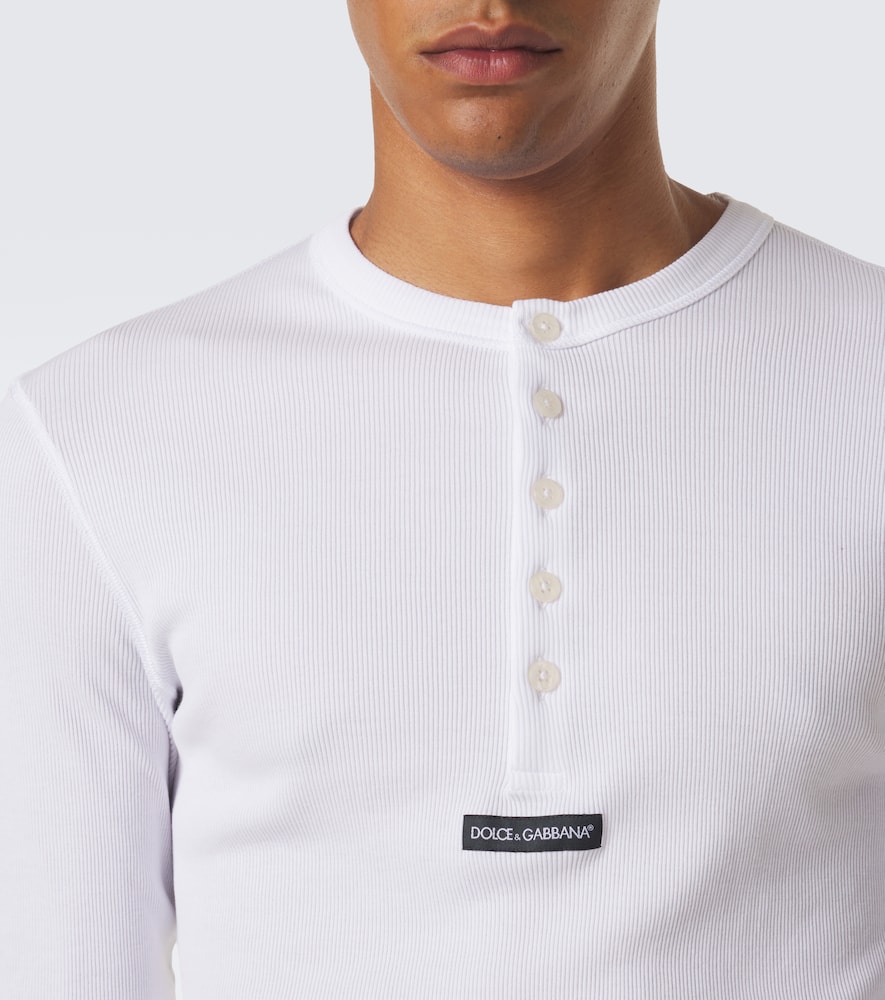 Dolce&Gabbana Logo Ribbed-Knit Cotton Henley Shirt