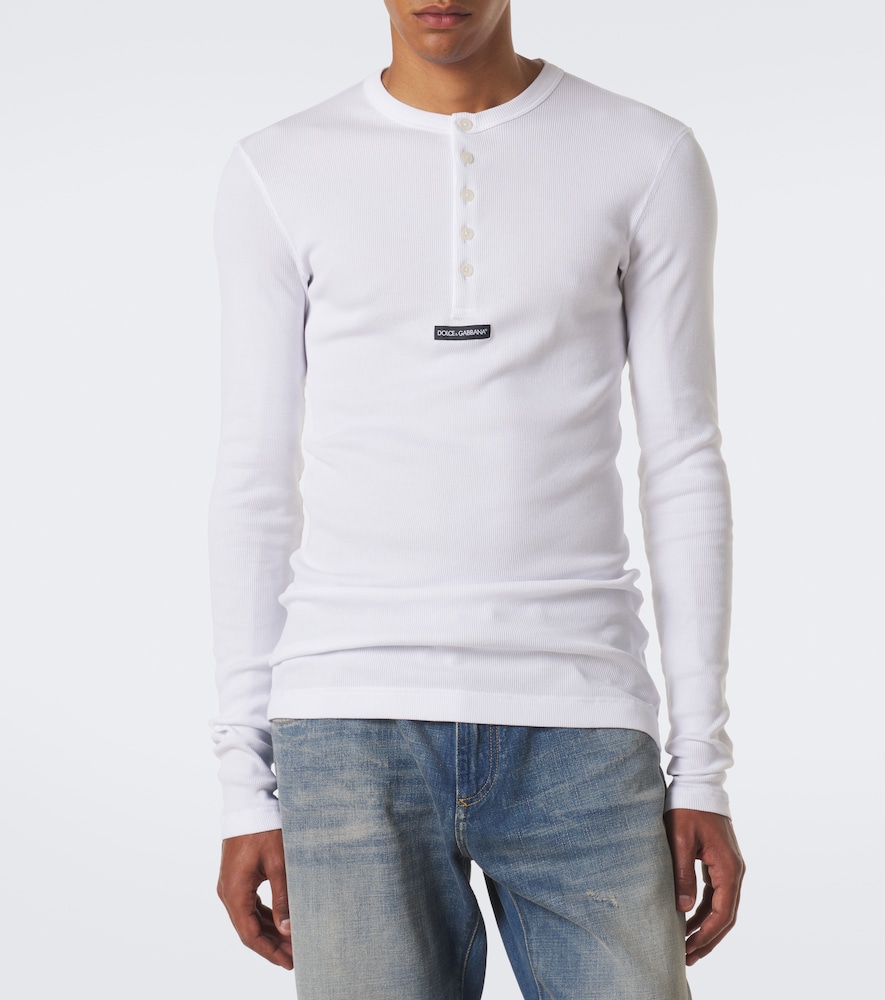 Dolce&Gabbana Logo Ribbed-Knit Cotton Henley Shirt