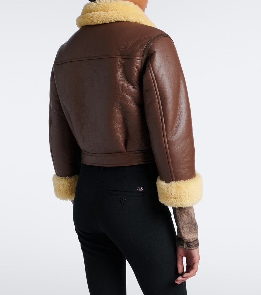 Shearling-Trimmed Leather Biker Jacket