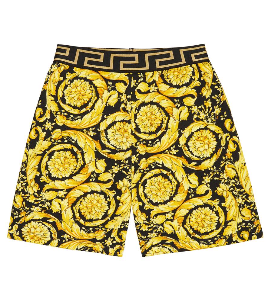Versace Boy's Greca Barocco Fleece Shorts In Nero+oro