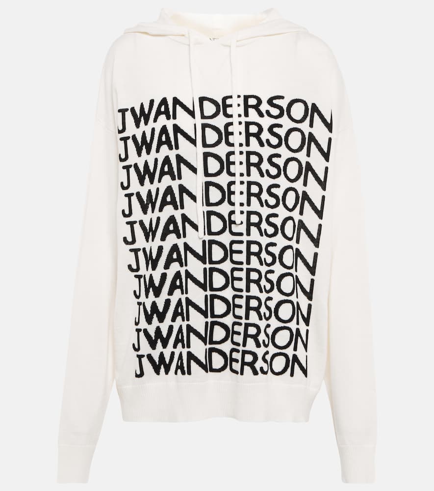 Jw Anderson Intarsia-logo Long-sleeve Hoodie In White/black