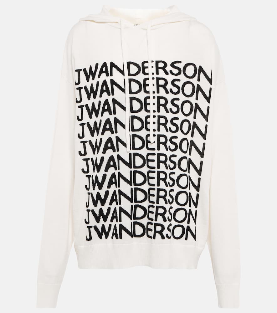 Shop Jw Anderson Logo Wool Hoodie In White/black