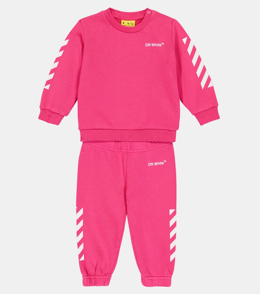 Shop Off-white Baby Helvetica Sweatshirt And Sweatpants Set In Fuchsia White