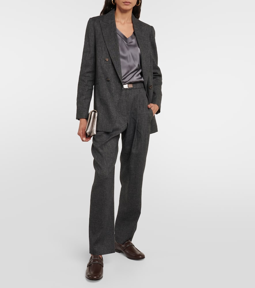 Shop Brunello Cucinelli Pleated Mid-rise Straight Pants In Grey