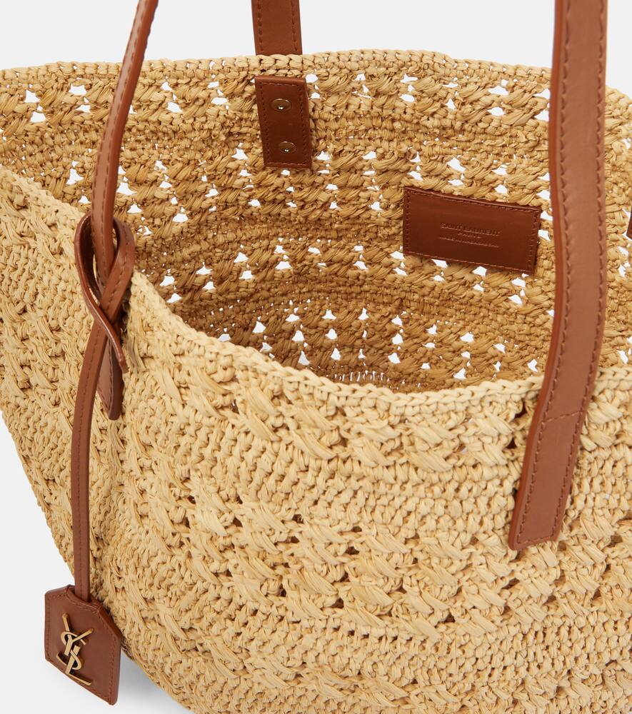 Saint Laurent Neutral Panier Small Raffia Tote Bag In Neutrals