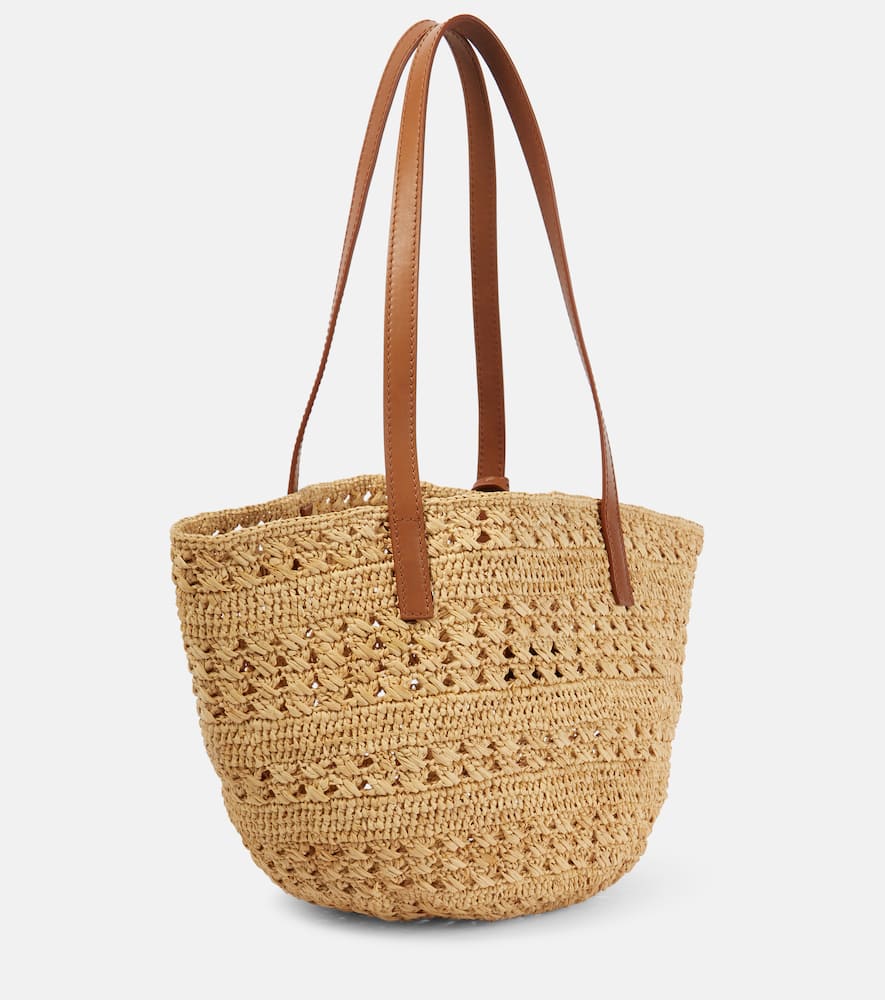 Saint Laurent Neutral Panier Small Raffia Tote Bag In Neutrals