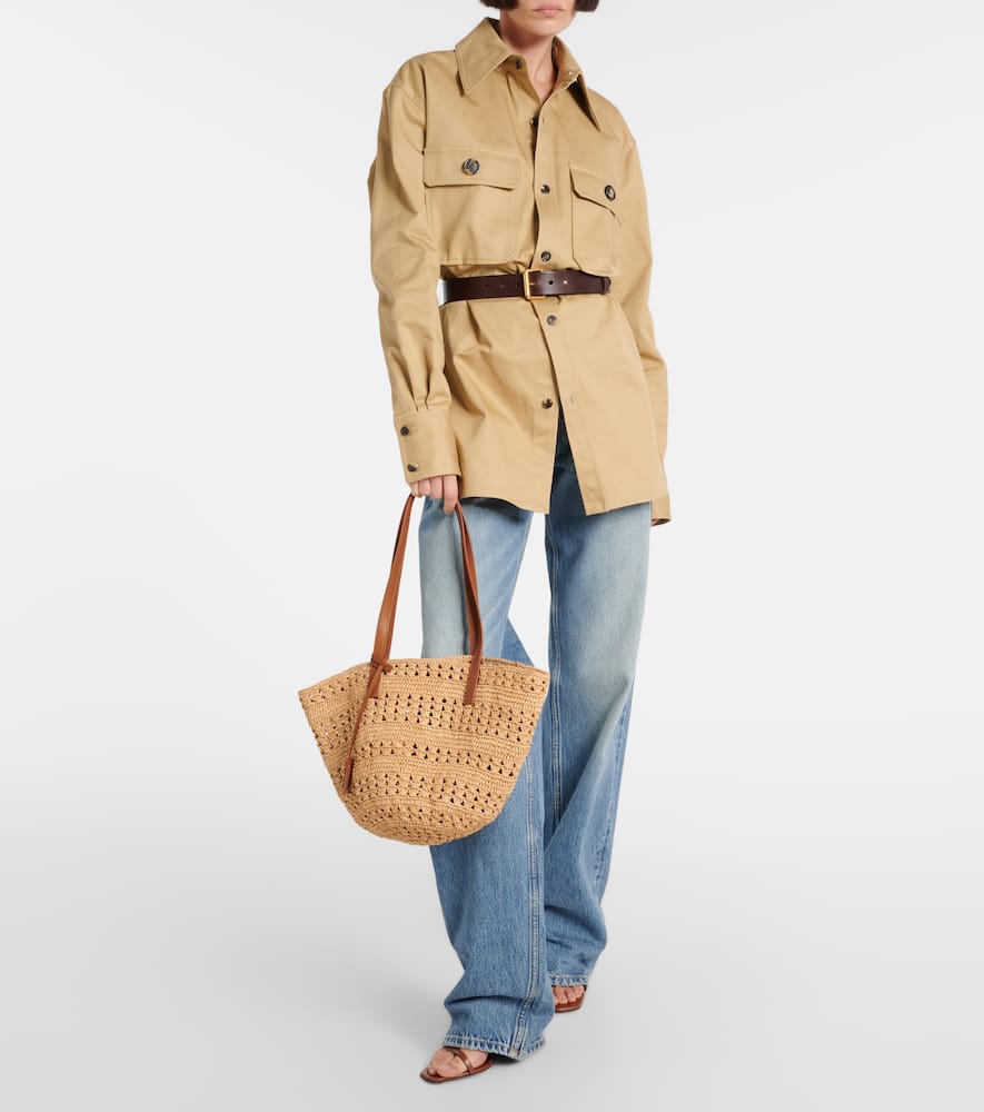 Saint Laurent Neutral Panier Small Raffia Tote Bag In Neutrals