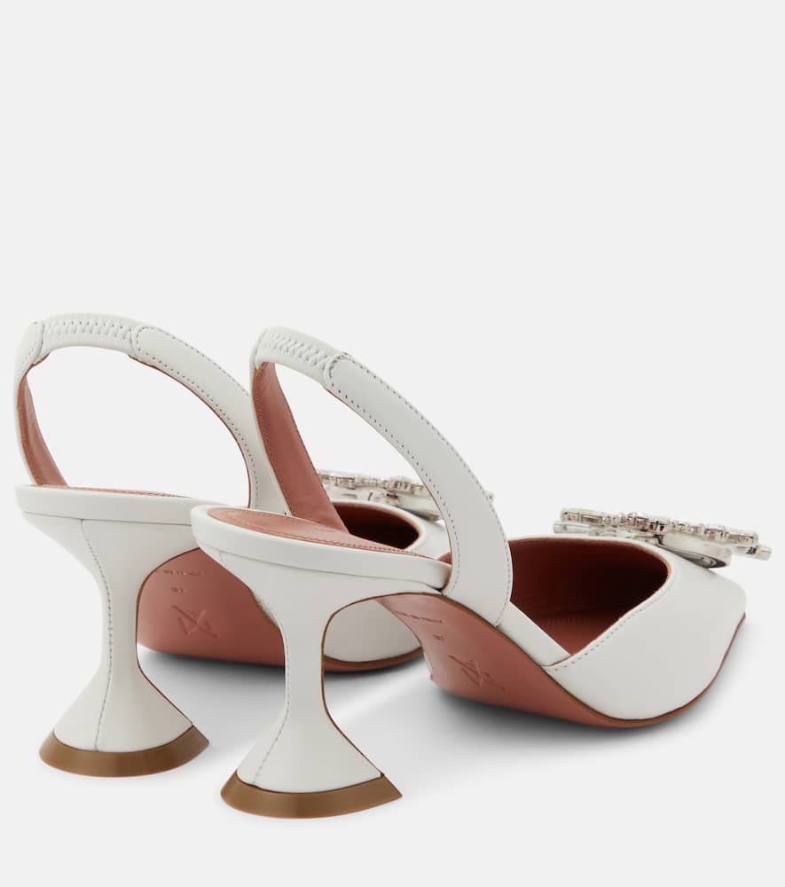 Amina Muaddi Jewel Embellished Leather Pumps In White