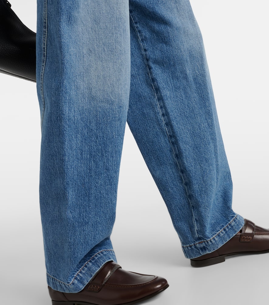 Brunello Cucinelli Pleated High-rise Wide-leg Jeans In Blue