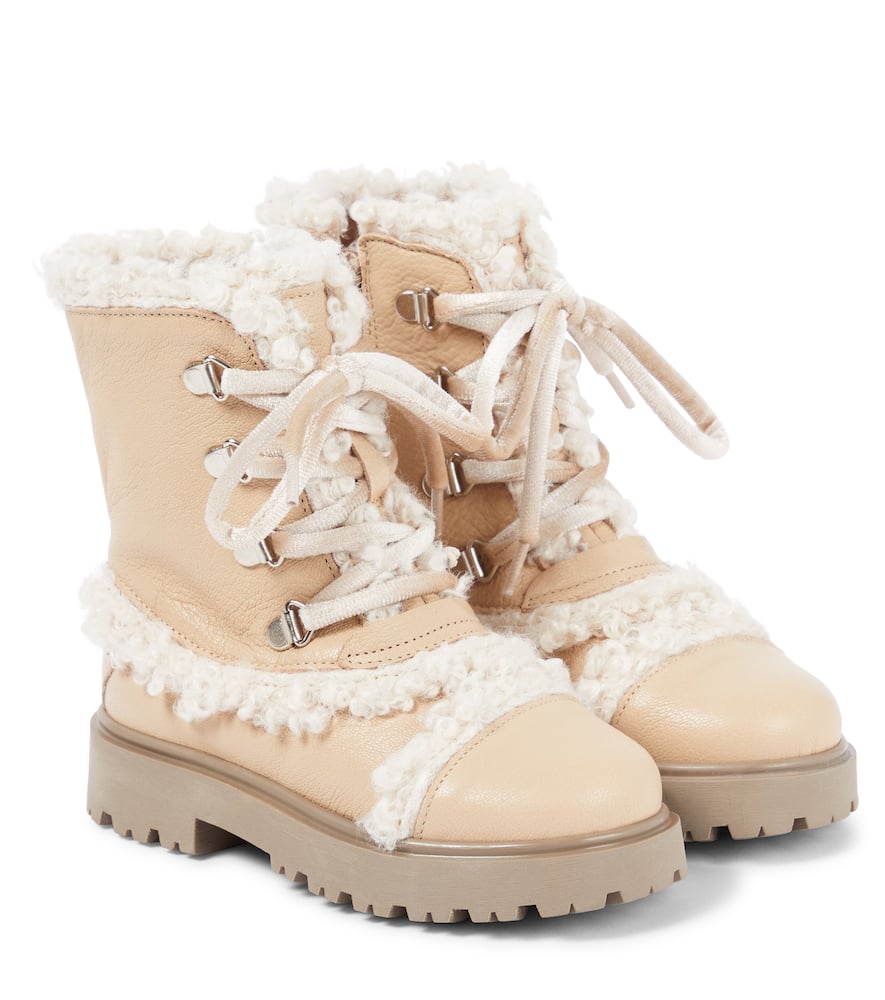 Pèpè Faux Shearling-trimmed Leather Boots In Beige