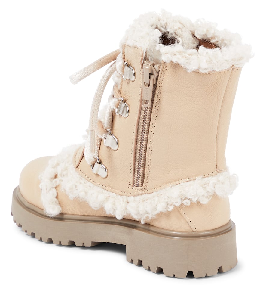 Pèpè Faux Shearling-trimmed Leather Boots In Beige