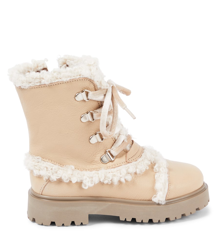 Pèpè Faux Shearling-trimmed Leather Boots In Beige