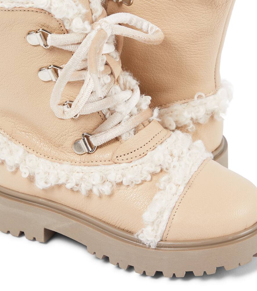 Pèpè Faux Shearling-trimmed Leather Boots In Beige