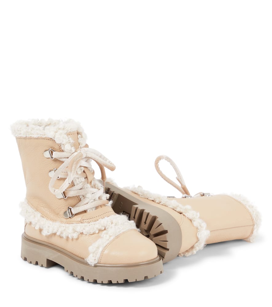 Pèpè Faux Shearling-trimmed Leather Boots In Beige