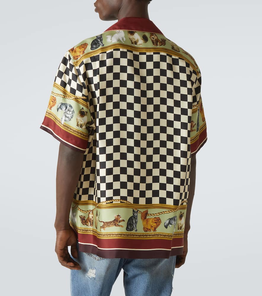 Dolce & Gabbana Cats Print Silk Bowling Shirt In Multicoloured