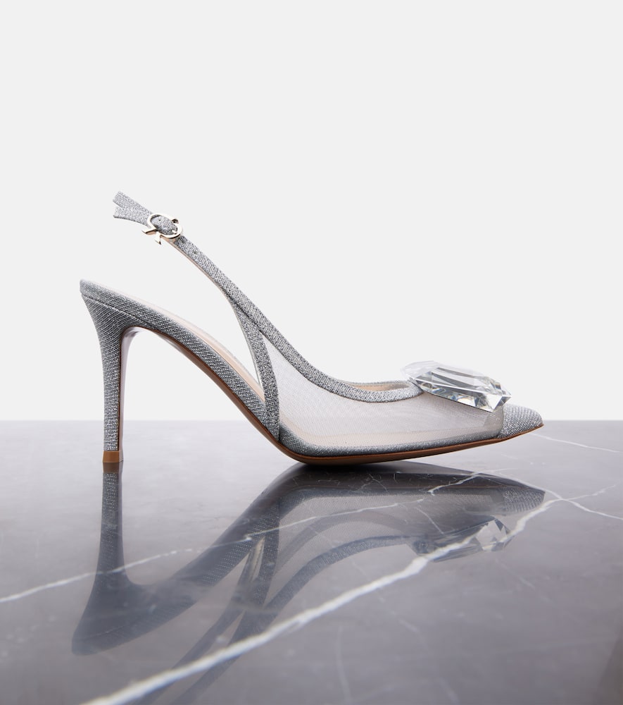 Gianvito Rossi Jaipur Mesh Slingback Pumps In Silver