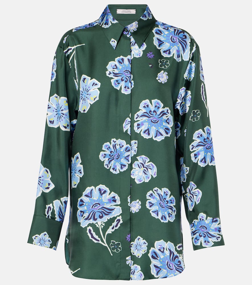 Dorothee Schumacher Floral Print Silk Twill Blouse In Green