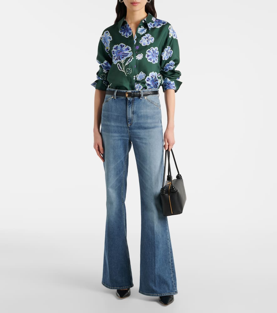Dorothee Schumacher Floral Print Silk Twill Blouse In Green