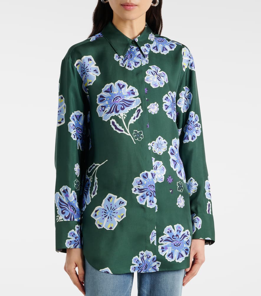 Dorothee Schumacher Floral Print Silk Twill Blouse In Green