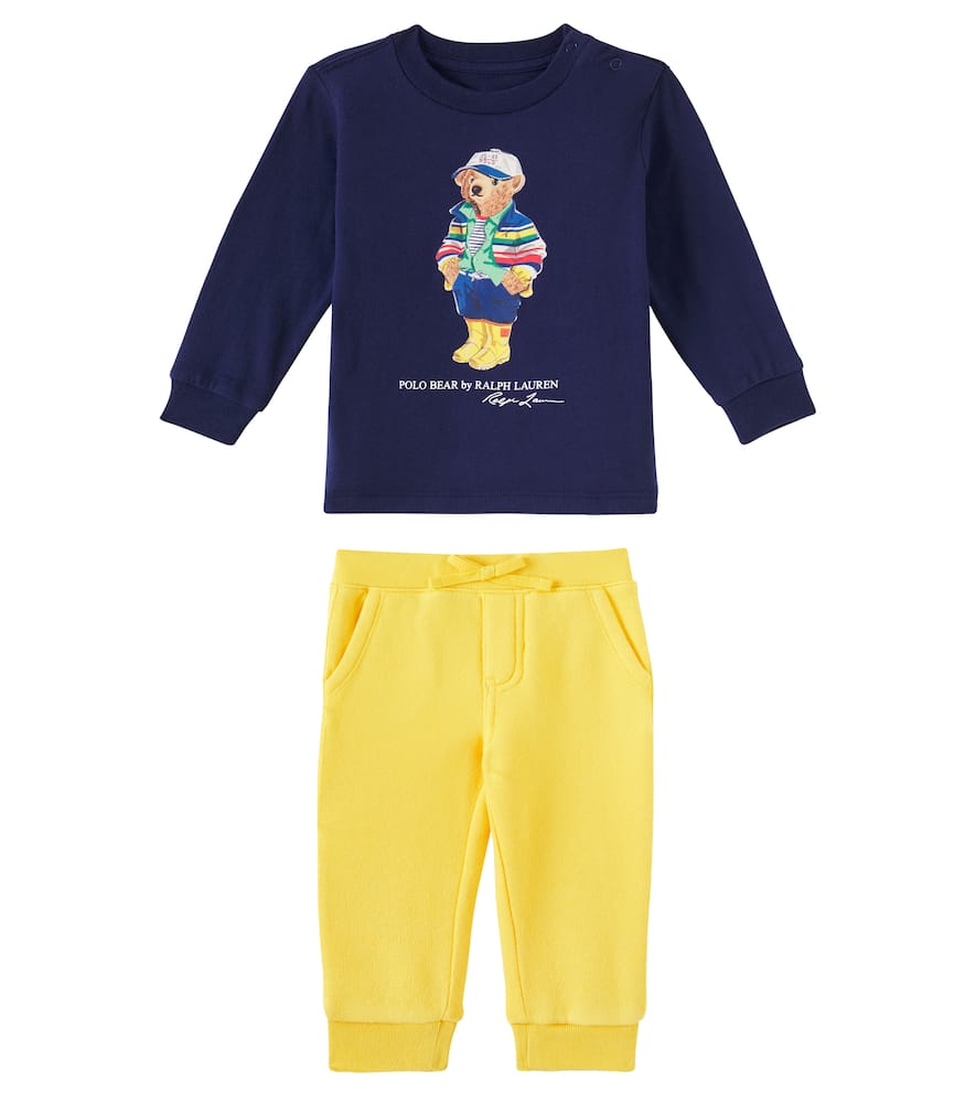 Polo Ralph Lauren Baby Polo Bear Top And Sweatpants Set In Newport Navy/canary Yellow