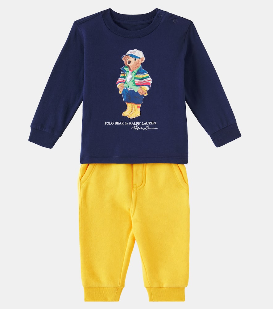 Polo Ralph Lauren Baby Polo Bear Top And Sweatpants Set In Newport Navy/canary Yellow
