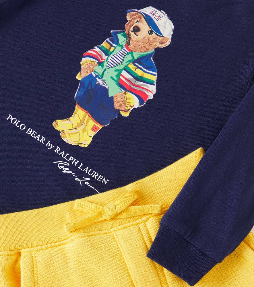 Polo Ralph Lauren Baby Polo Bear Top And Sweatpants Set In Newport Navy/canary Yellow