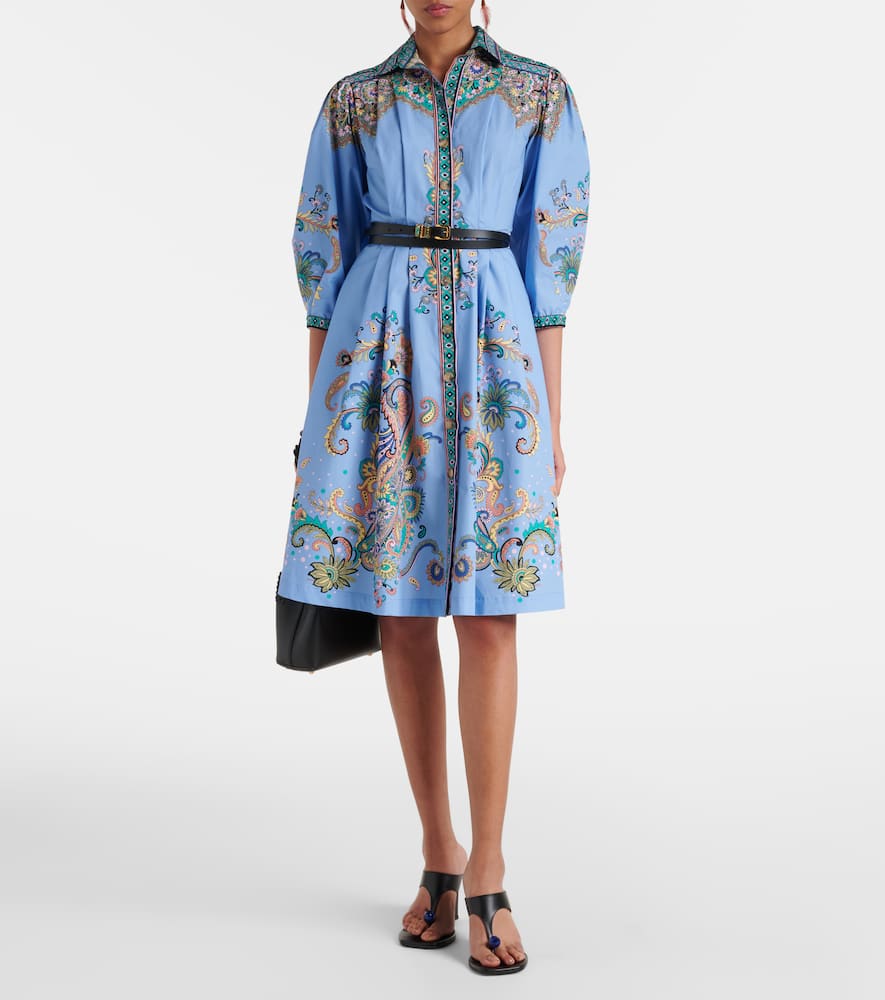 Etro Paisley-jacquard Knee-length Shirt Dress In Blue