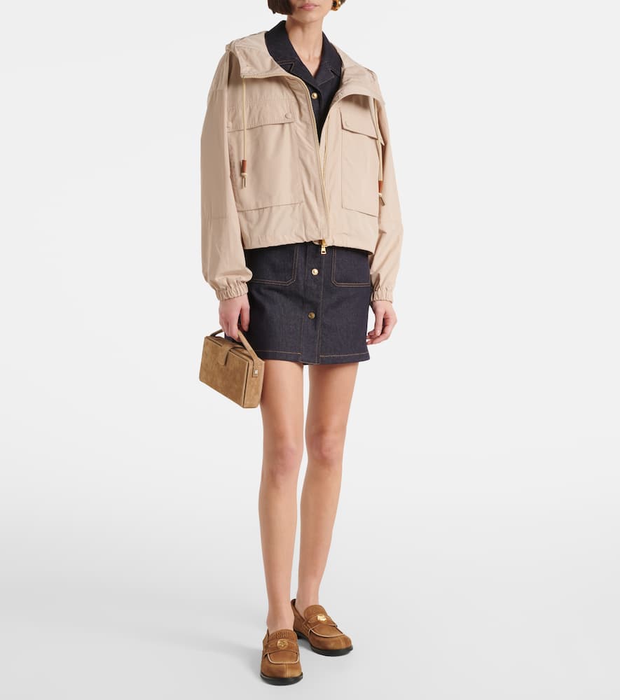 Moncler Sauvan Hooded Cotton Blend Jacket In Beige