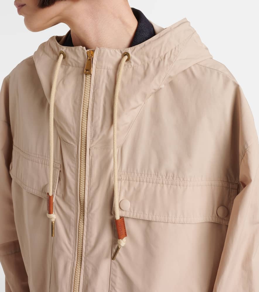 Moncler Sauvan Hooded Cotton Blend Jacket In Beige