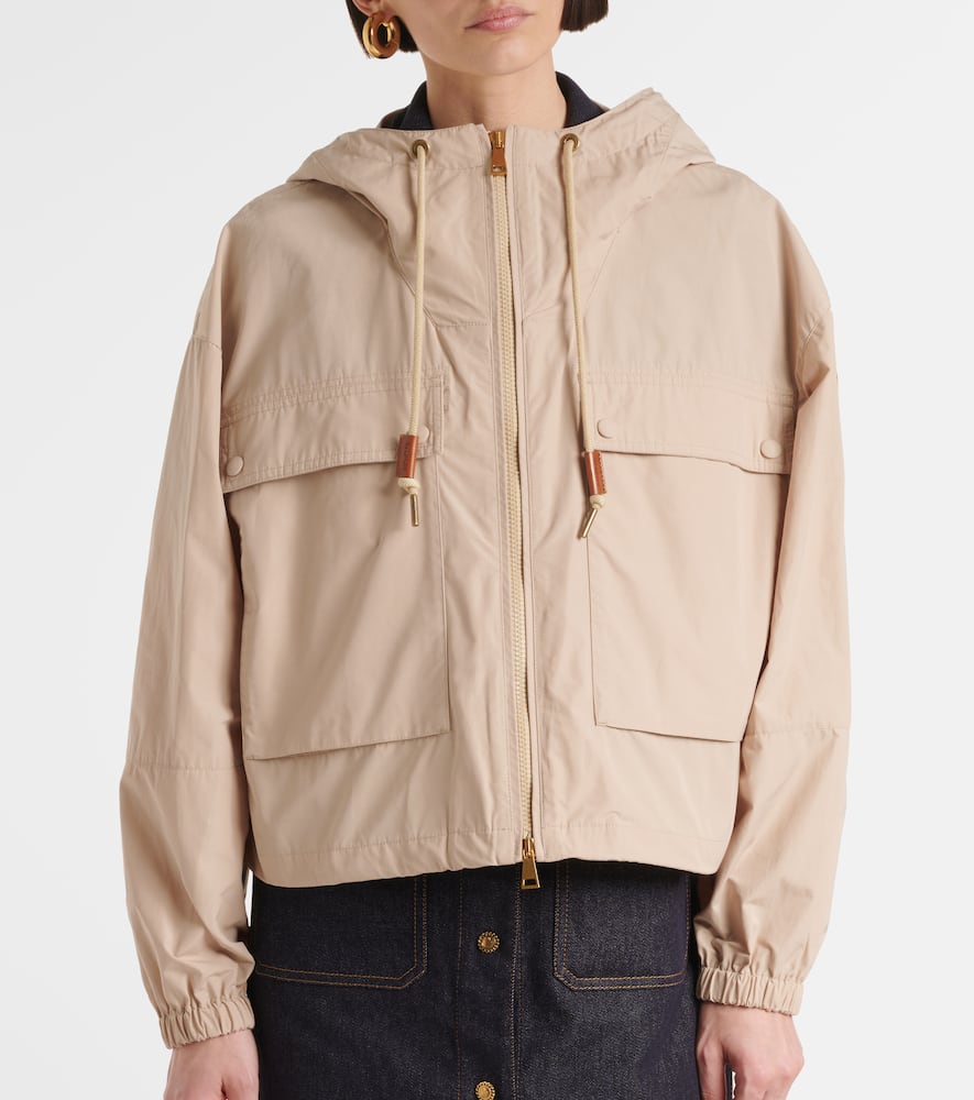 Moncler Sauvan Hooded Cotton Blend Jacket In Beige