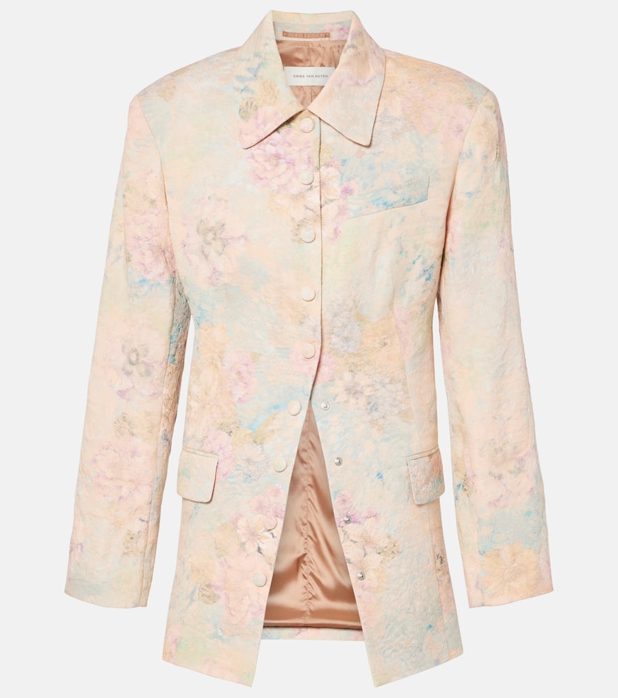 Floral linen-blend jacquard blazer