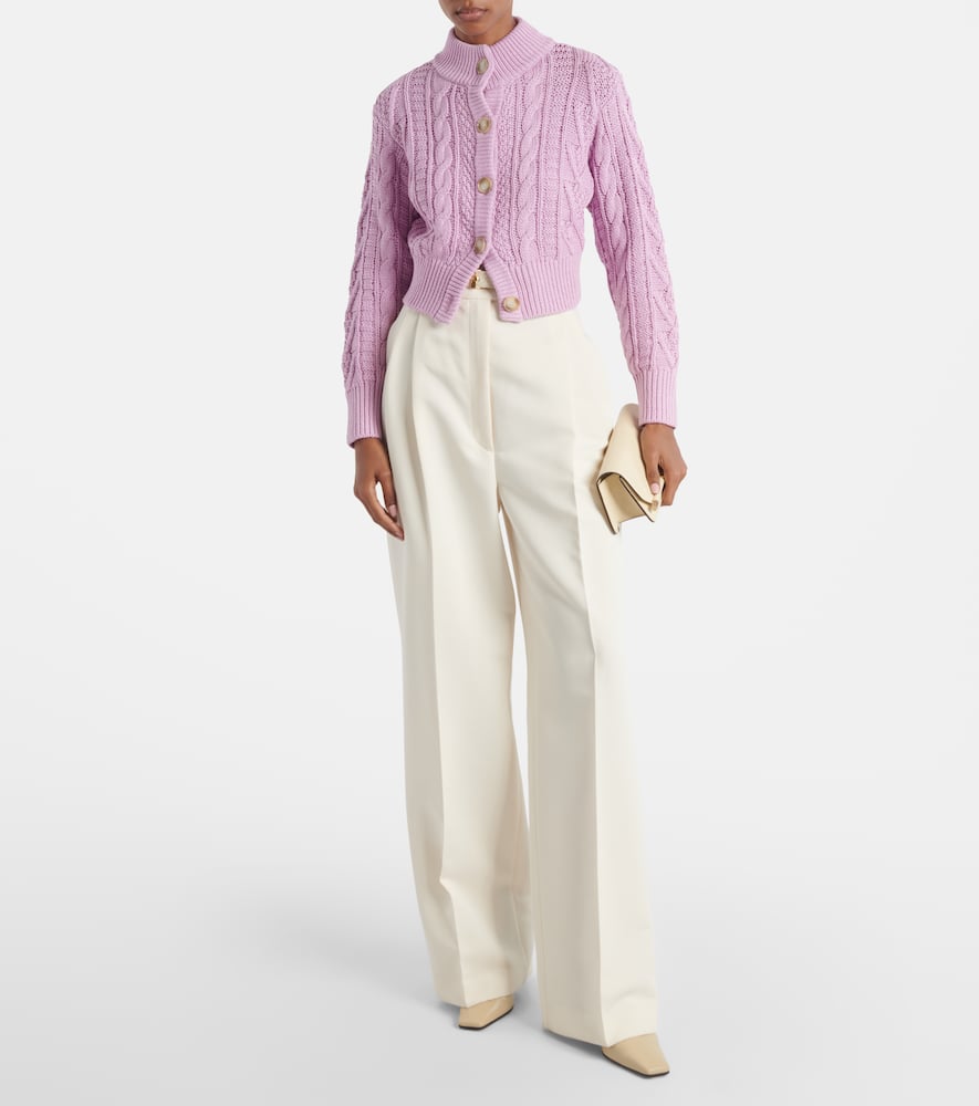 Emilia Wickstead Aleph Cable-knit Cropped Cotton Cardigan In Pink