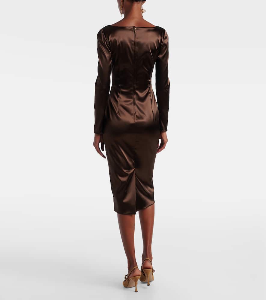 Dolce & Gabbana Long Sleeve Midi Dress With Animal Print Detail In Brown