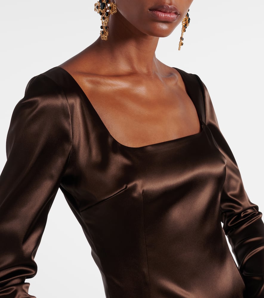 Dolce & Gabbana Long Sleeve Midi Dress With Animal Print Detail In Brown