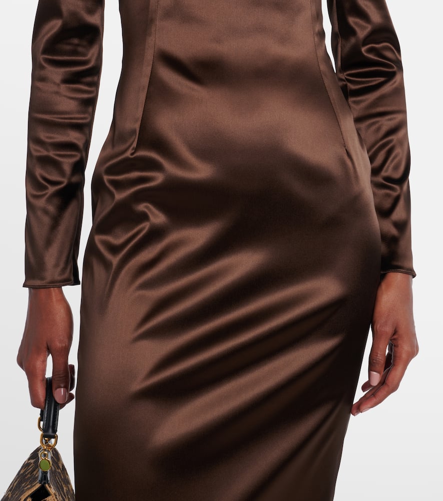 Dolce & Gabbana Long Sleeve Midi Dress With Animal Print Detail In Brown