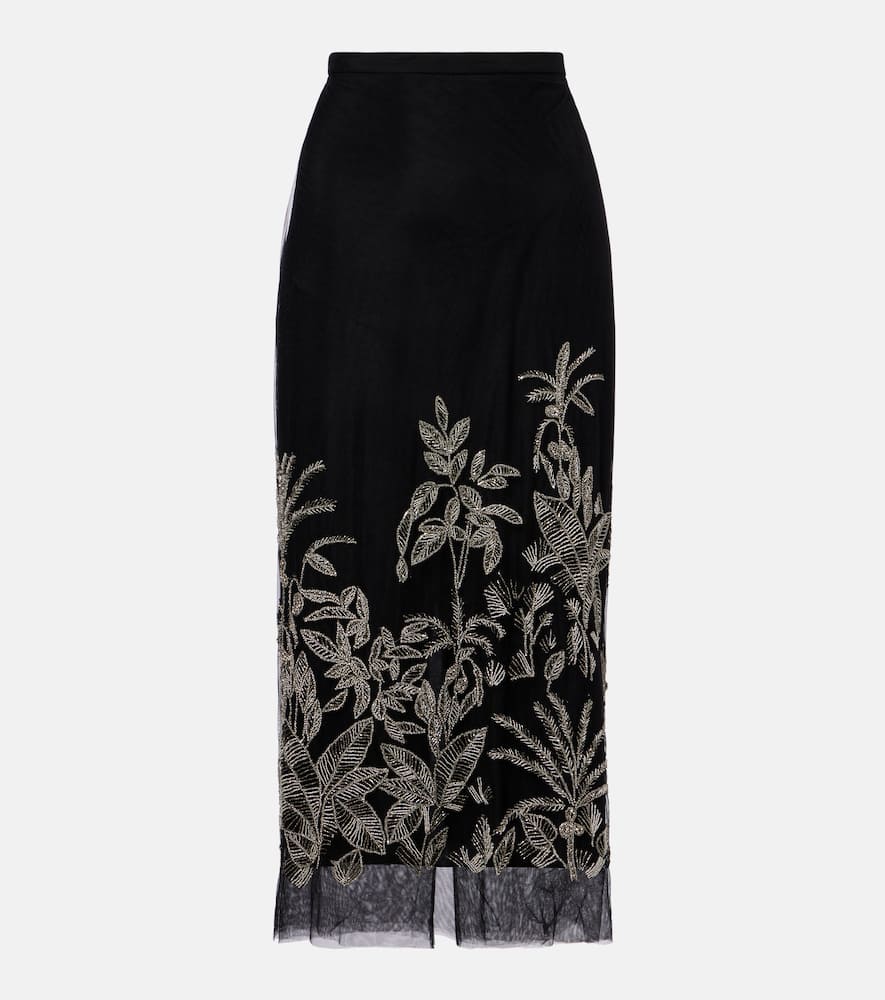 Leyla beaded tulle midi skirt