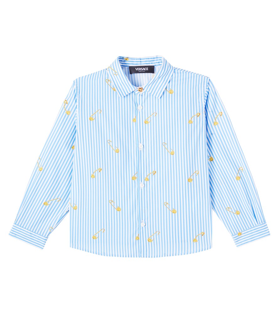 Versace Kids Safety Pin Bengal stripe cotton shirt