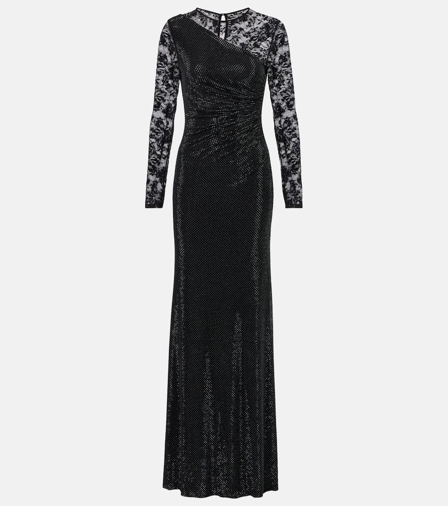 Rhinestone lace-trimmed gown