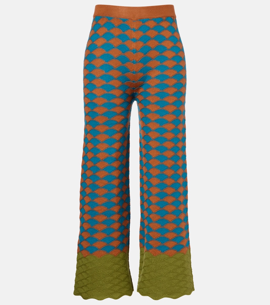 La Doublej Intarsia Knitted Straight Wool Pants In Multi