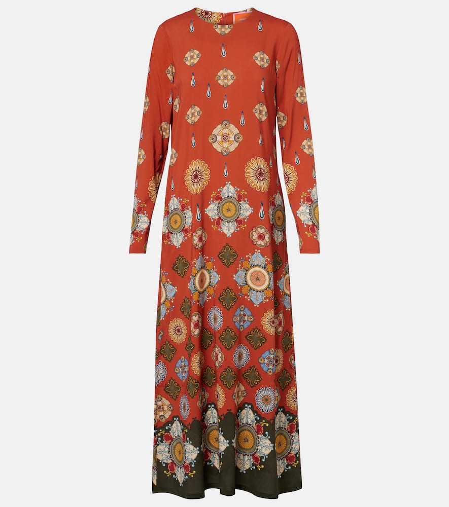 La Doublej Swing Printed Jersey Maxi Dress In Orange