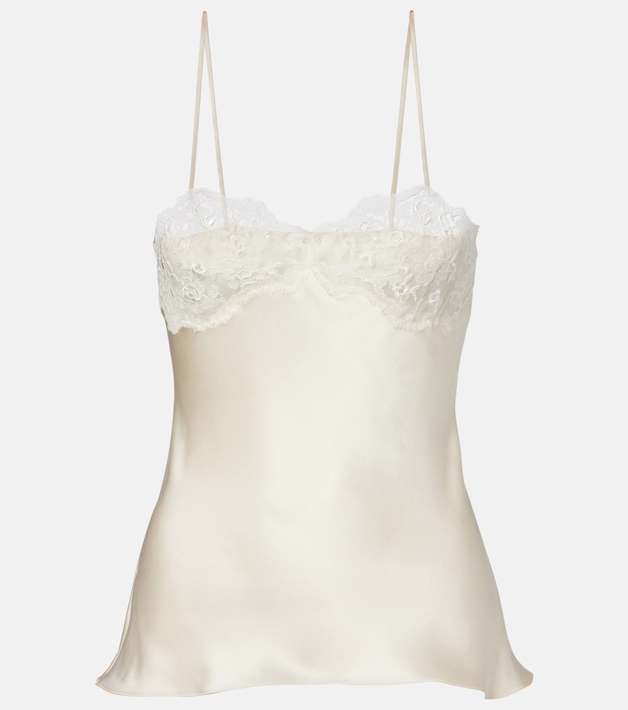 Chloé Women Ivory Washed Silk Satin And Lace Camisole Top In White
