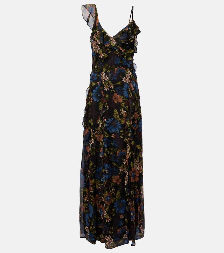 Veronica Beard Madeline Ruffled Floral Silk Maxi Dress In Multi