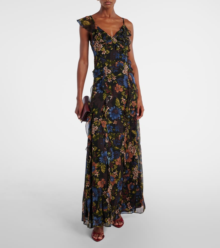 Veronica Beard Madeline Ruffled Floral Silk Maxi Dress In Multi