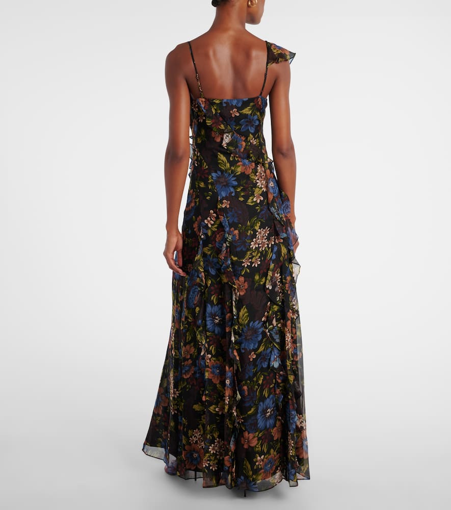 Veronica Beard Madeline Ruffled Floral Silk Maxi Dress In Multi