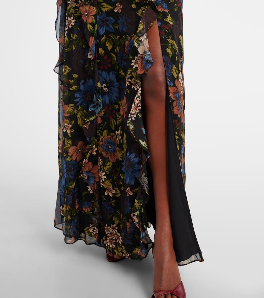 Veronica Beard Madeline Ruffled Floral Silk Maxi Dress In Multi